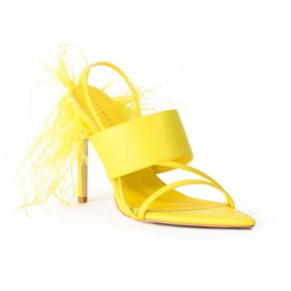 Azalea Wang Chick Feather Yellow Heels - Size 8